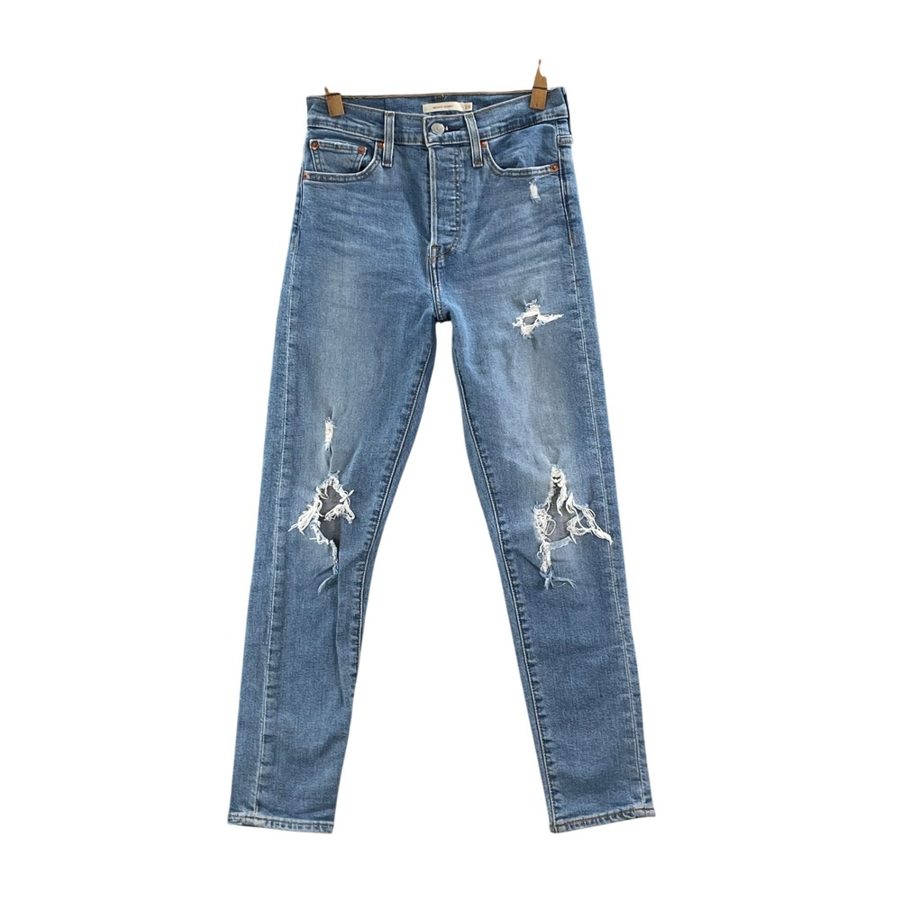 Levis Wedgie Skinny Jeans Womens 26 Blue Distressed High Rise Denim Academia